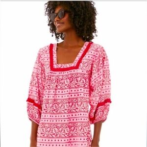 NWT Tuckernuck Beach Coverup Caftan Dress Size Small Pink Red Heat Wave Catalans